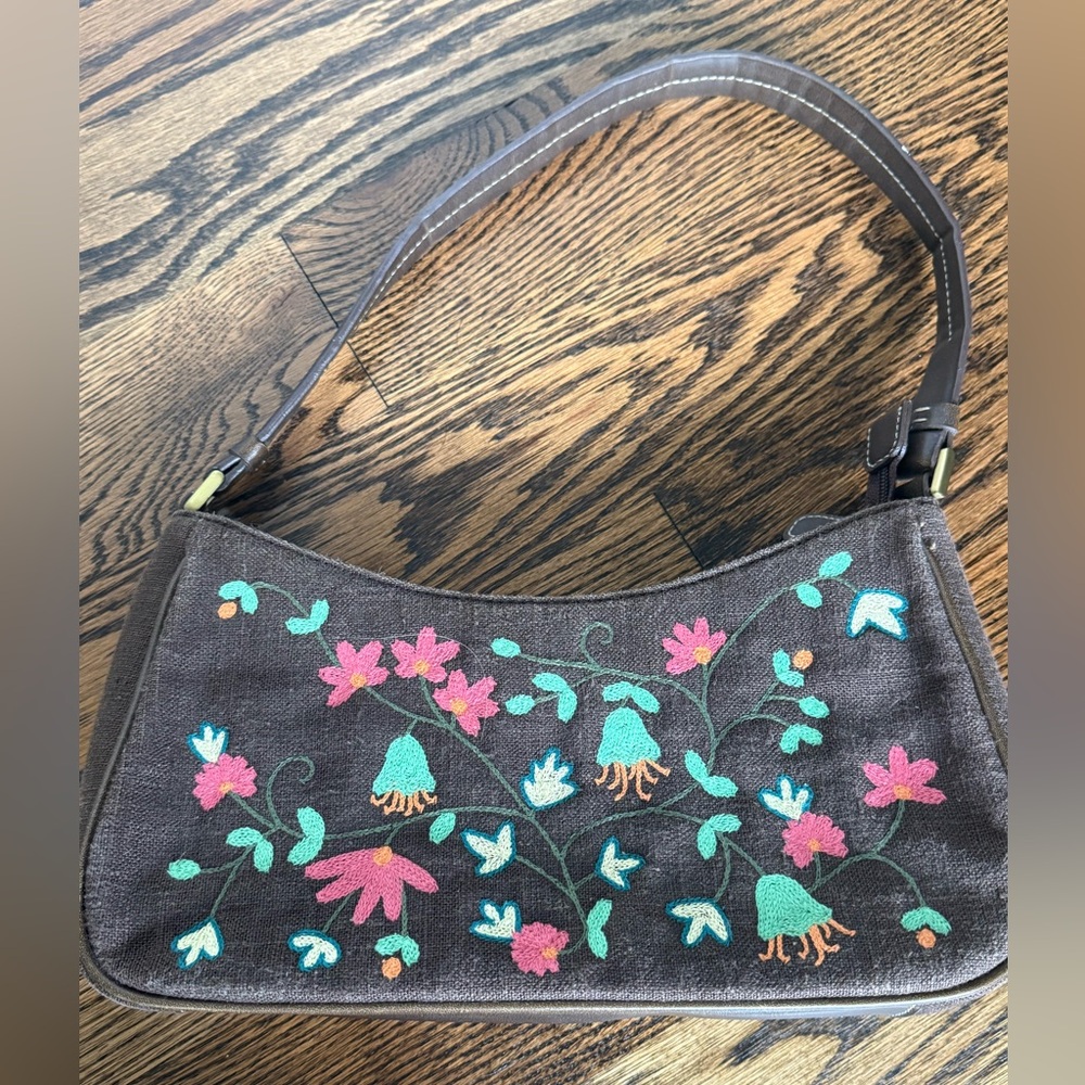 Vintage Liz Claiborne floral brown shoulder purse bag